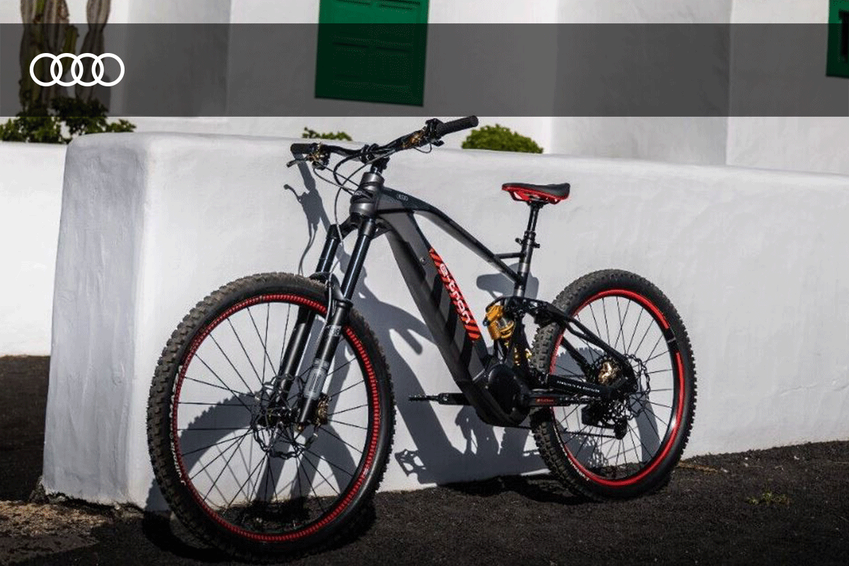 Audi electric mountain bike mit Verlinkung auf die Audi Seite mit diesem Artikel.