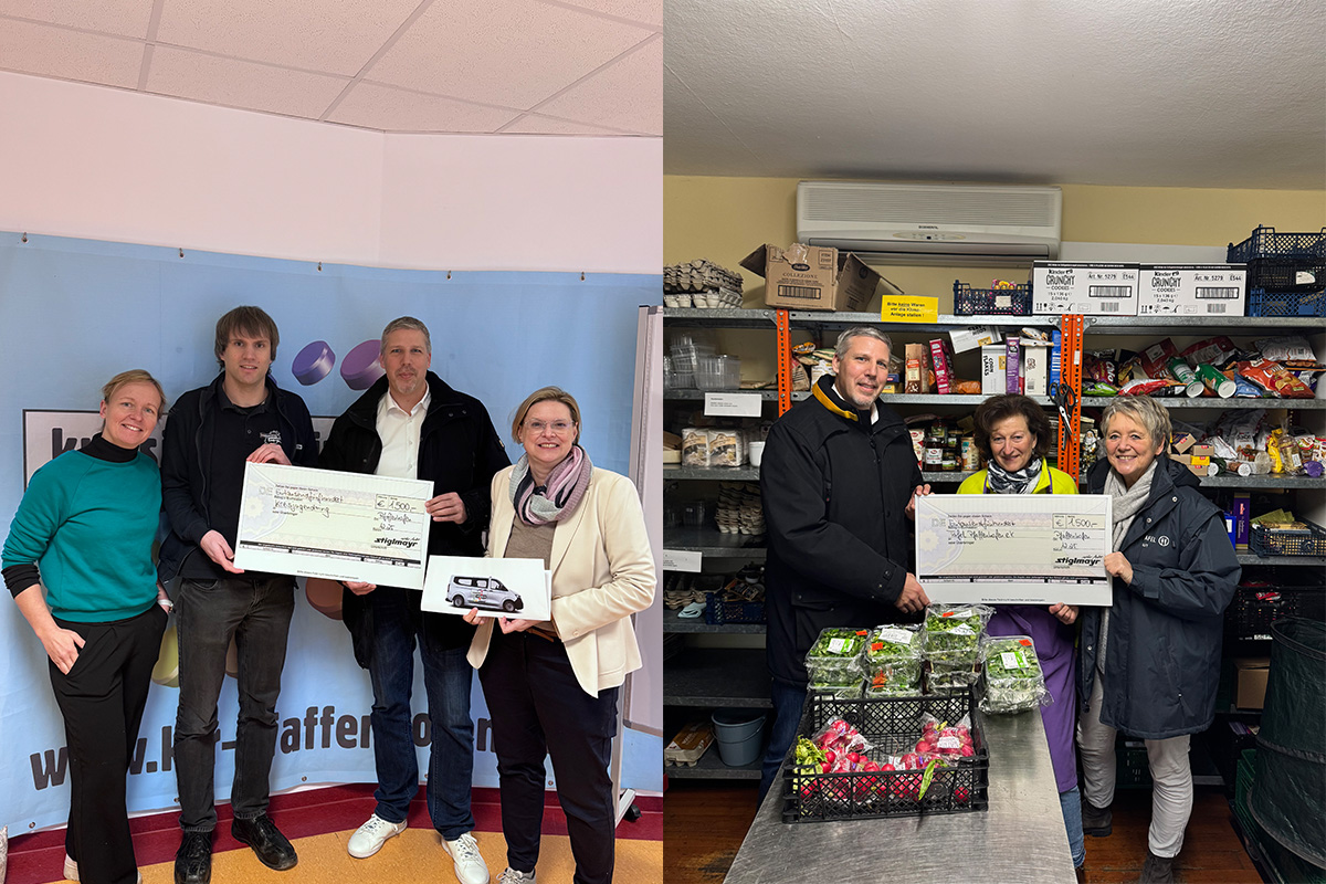 Herr Stiglmayr übergibt einen Check an den Kreisjungendring und die Tafel in Pfaffenhofen